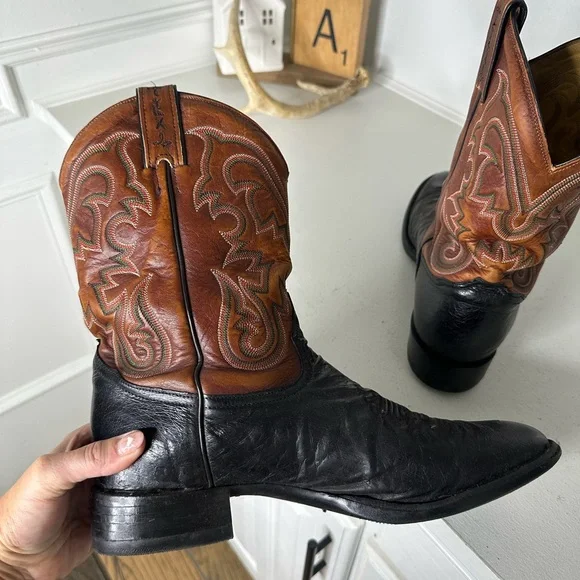 Vintage Tony Lama Two-Tone Cowboy Boots – Black & Cognac – Men’s 10.5 EE (Wide) - Picture 7 of 10